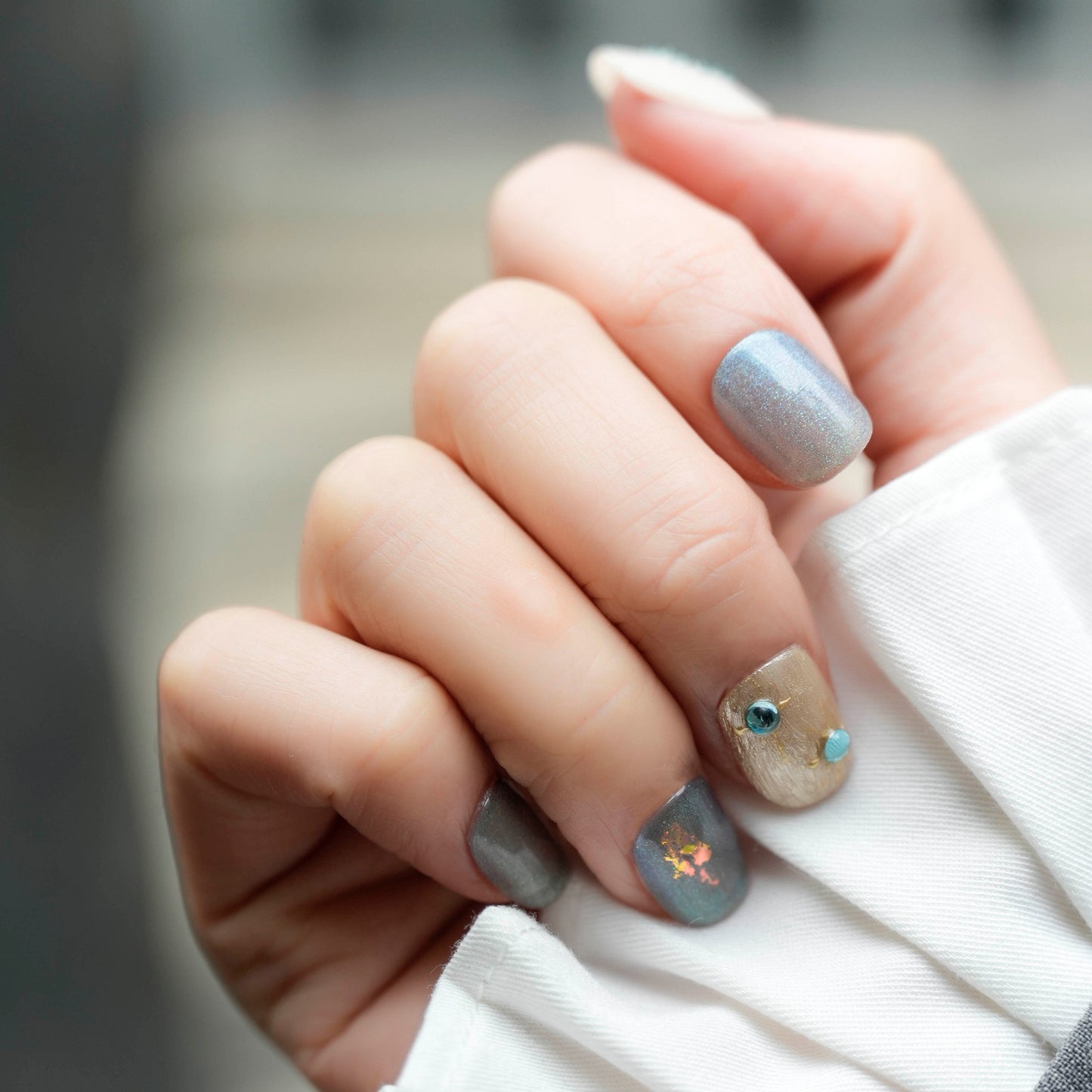 FASHION NAIL DFY-011 ネイルチップ ラウンド ショート グリーン系 夏 重複利用可能
