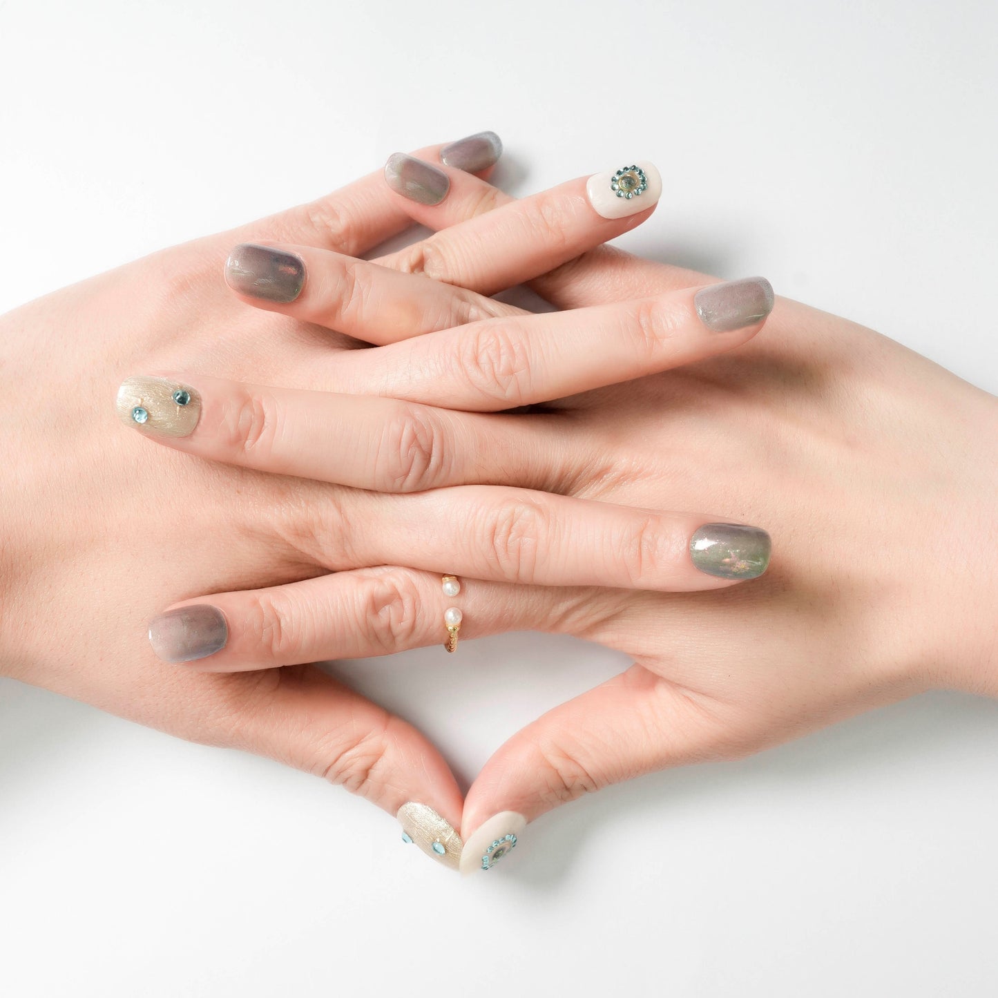 FASHION NAIL DFY-011 ネイルチップ ラウンド ショート グリーン系 夏 重複利用可能