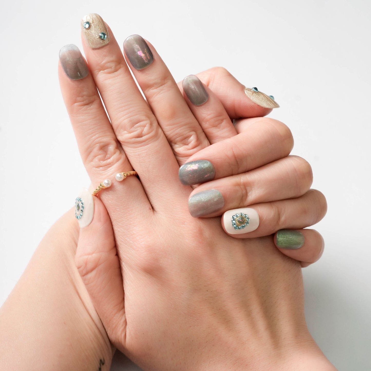 FASHION NAIL DFY-011 ネイルチップ ラウンド ショート グリーン系 夏 重複利用可能