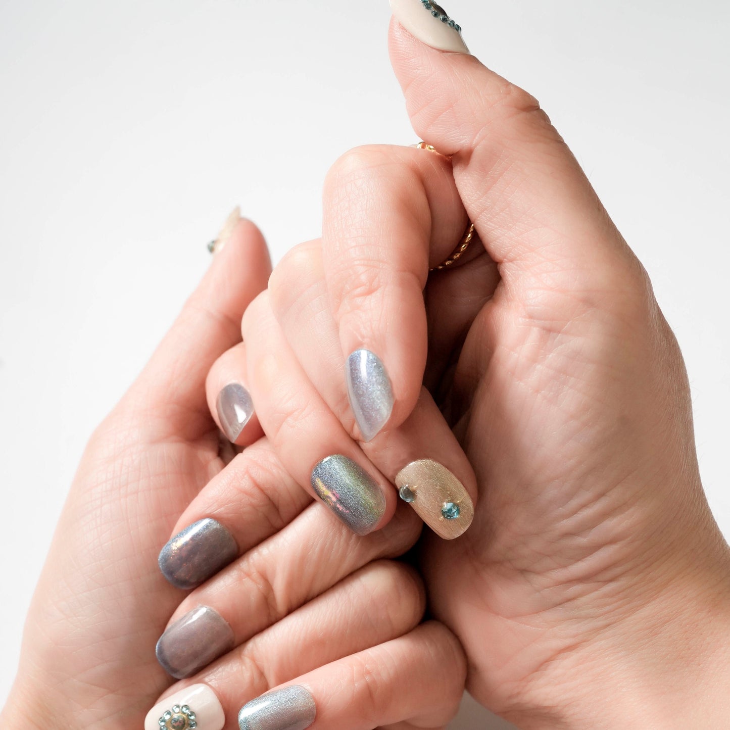 FASHION NAIL DFY-011 ネイルチップ ラウンド ショート グリーン系 夏 重複利用可能