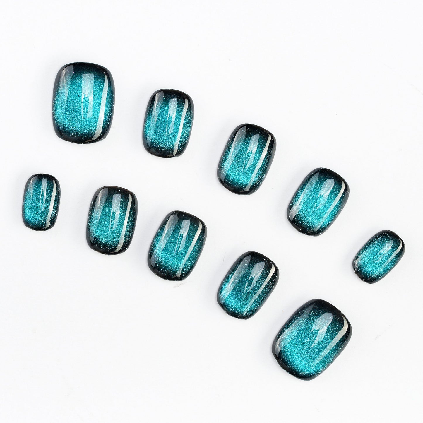 FASHION NAIL DFY-136 マグネットネイル アーモンド/ラウンド選択可能 ミディアム ショート ブルー&水色系 夏 秋 重複利用