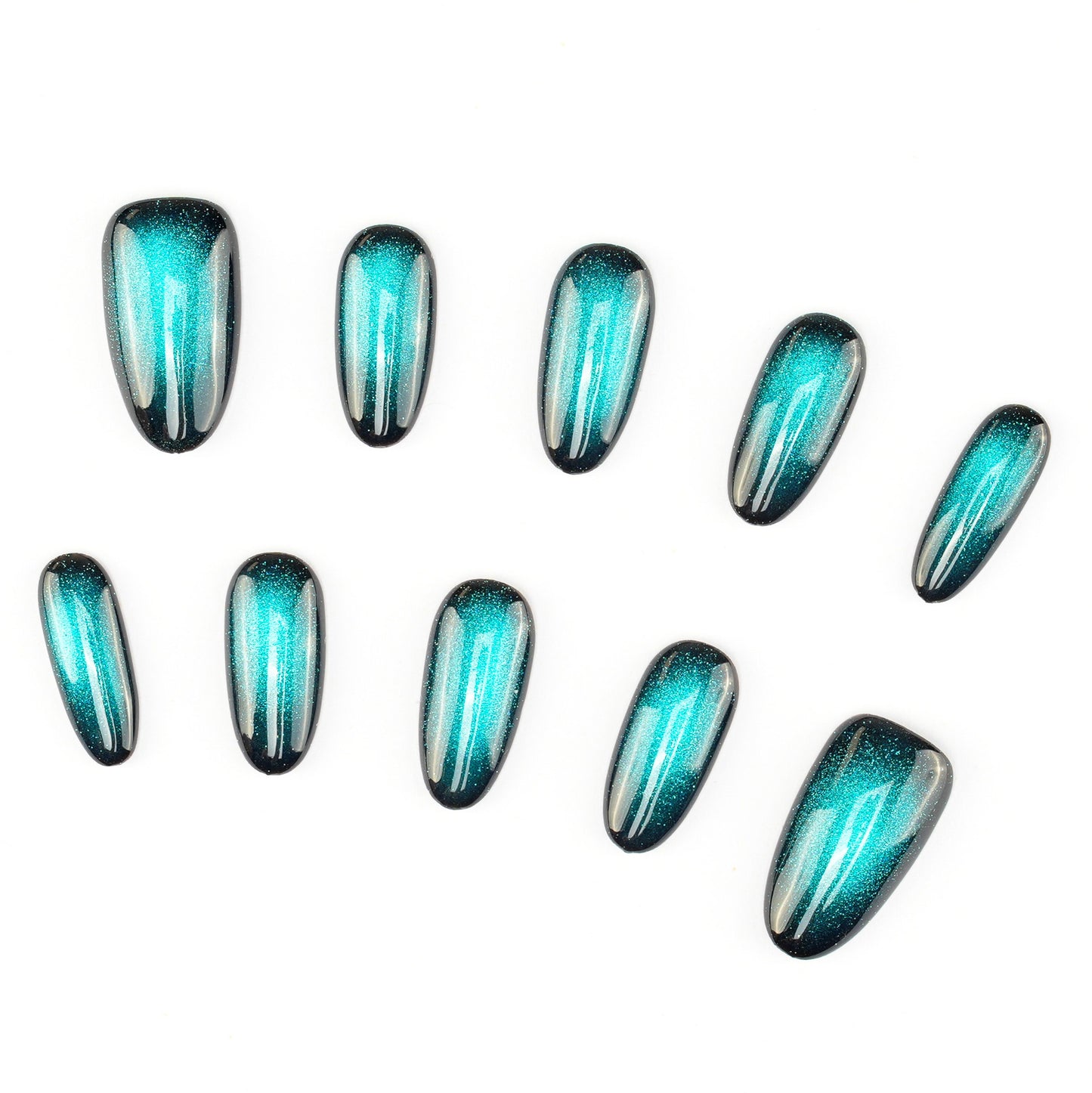 FASHION NAIL DFY-136 マグネットネイル アーモンド/ラウンド選択可能 ミディアム ショート ブルー&水色系 夏 秋 重複利用