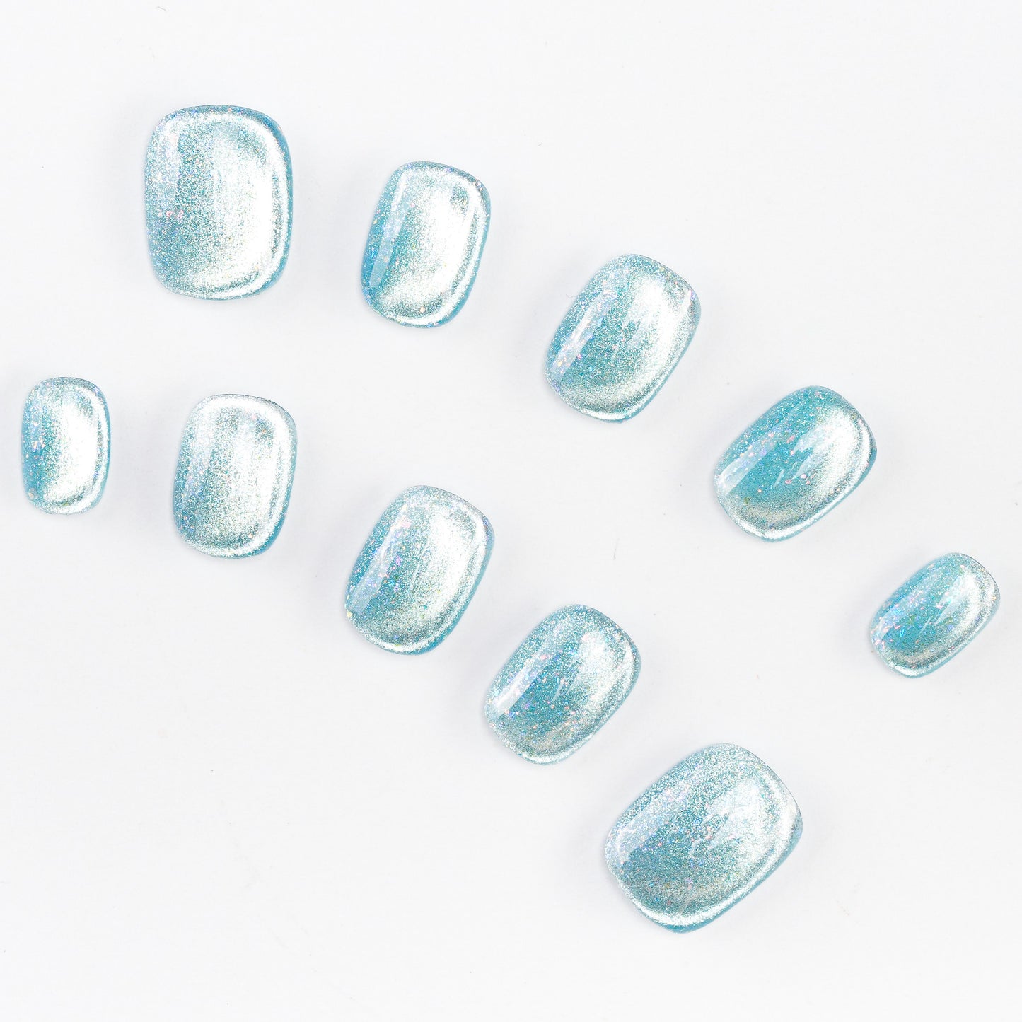 FASHION NAIL DFY-141 マグネットネイル アーモンド/ラウンド選択可能 ミディアム ショート ブルー&水色系 夏 秋 重複利用