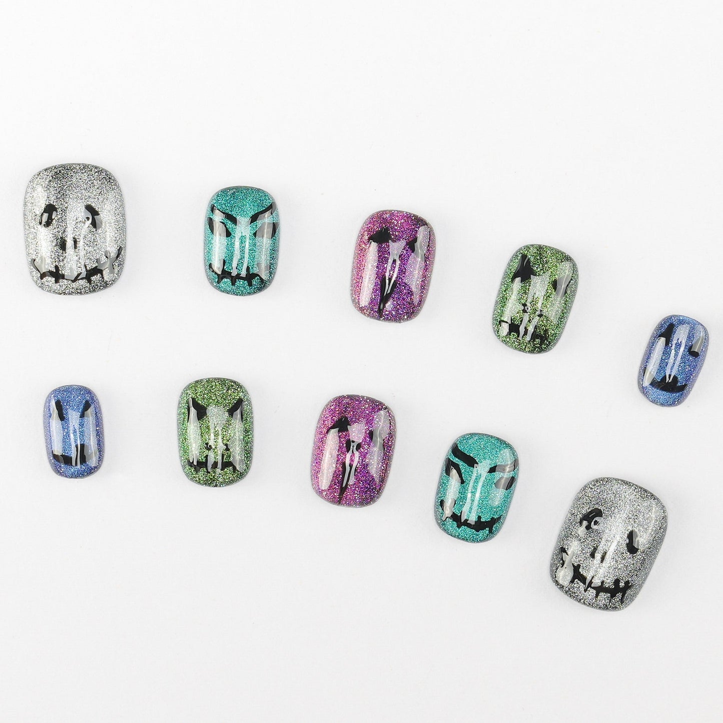 FASHION NAIL DFY-196 ネイルチップ ラウンド ショート カラフル系 ハロウィン 重複利用可能