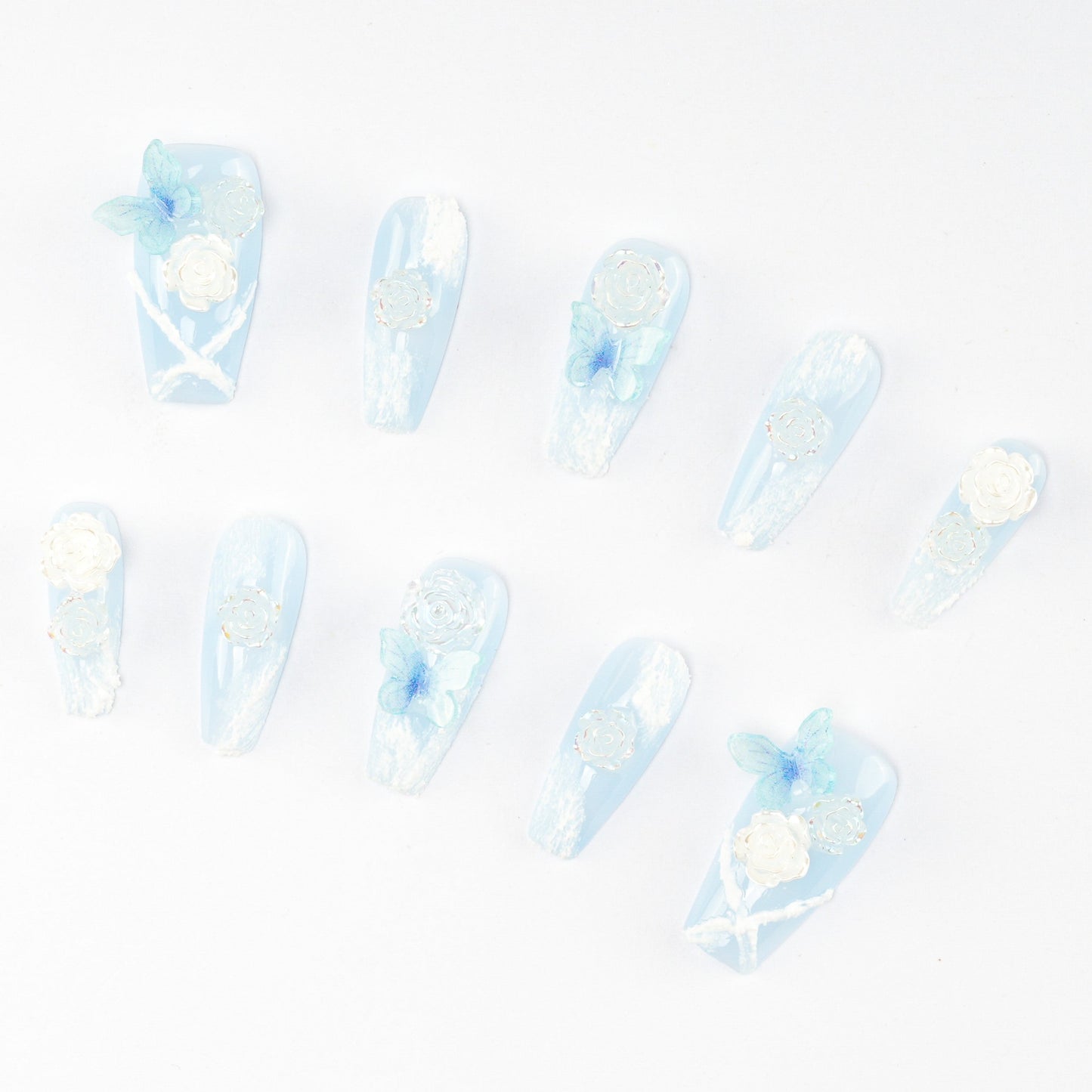FASHION NAIL ZCT-059 ネイルチップ バレリーナ ロング ブルー&水色系 重複利用可能
