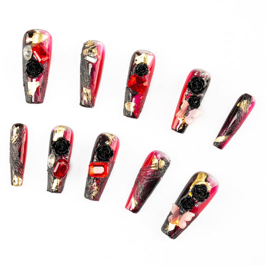 FASHION NAIL CT-036 ネイルチップ コフィン ロング レッド系 重複利用可能