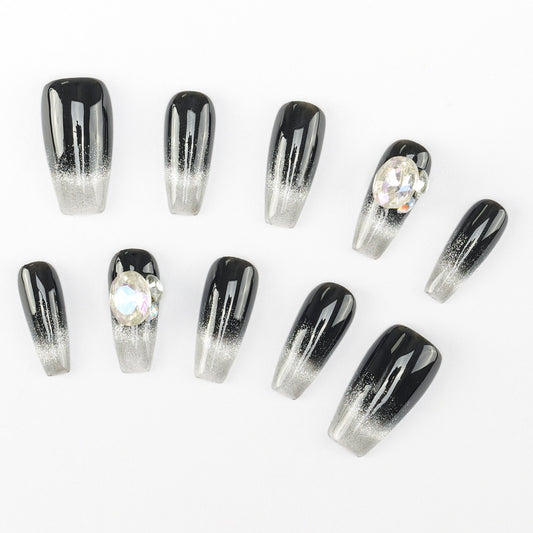 FASHION NAIL CT-057 ネイルチップ コフィン ロング ブラック ホワイト系 重複利用可能