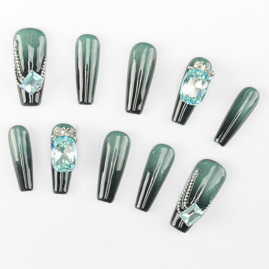 FASHION NAIL CT-061 ネイルチップ コフィン ロング グリーン系 重複利用可能