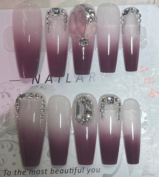 FASHION NAIL CT-077 ネイルチップ コフィン ロング パープル系 重複利用可能