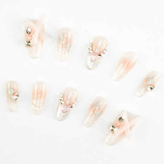 FASHION NAIL CXR-027 ネイルチップ アーモンド ロング ピンク系 重複利用可能