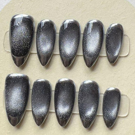 FASHION NAIL CXR-079 ネイルチップ アーモンド ロング ブラック系 重複利用可能