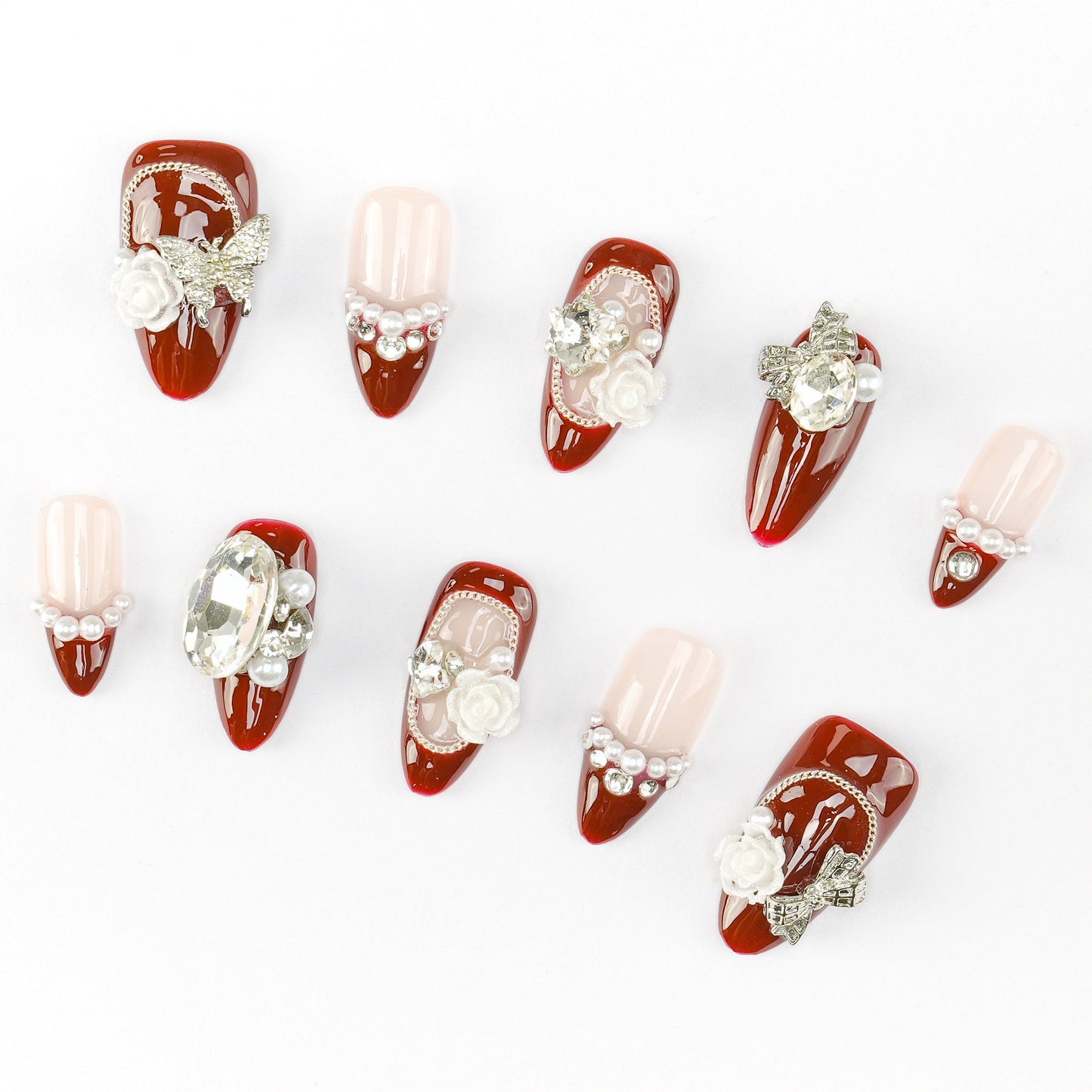 FASHION NAIL CXR-086 ネイルチップ アーモンド ロング カラフル系 クリスマス 重複利用可能