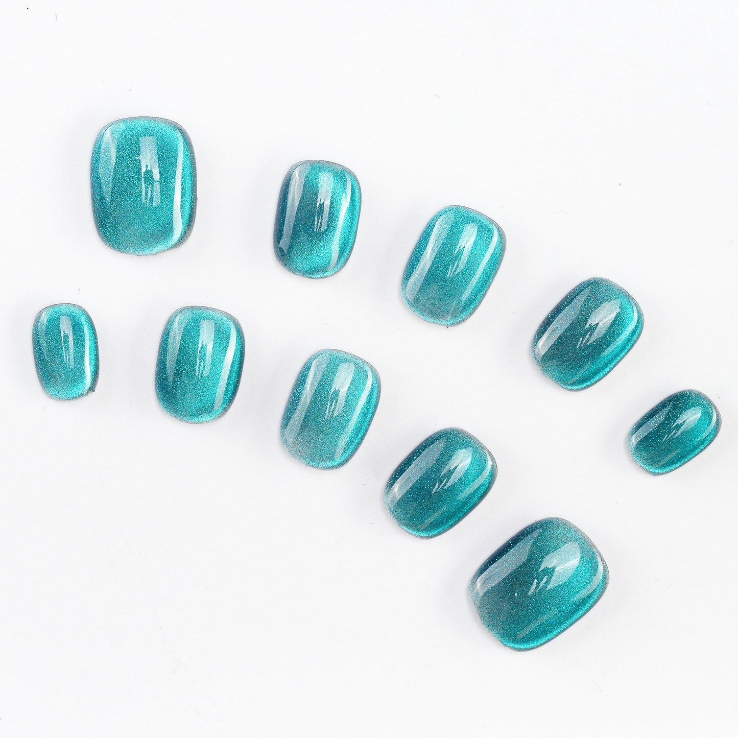 FASHION NAIL DFY-140 マグネットネイル アーモンド/ラウンド選択可能 ミディアム ショート ブルー&水色系 夏 秋 重複利用