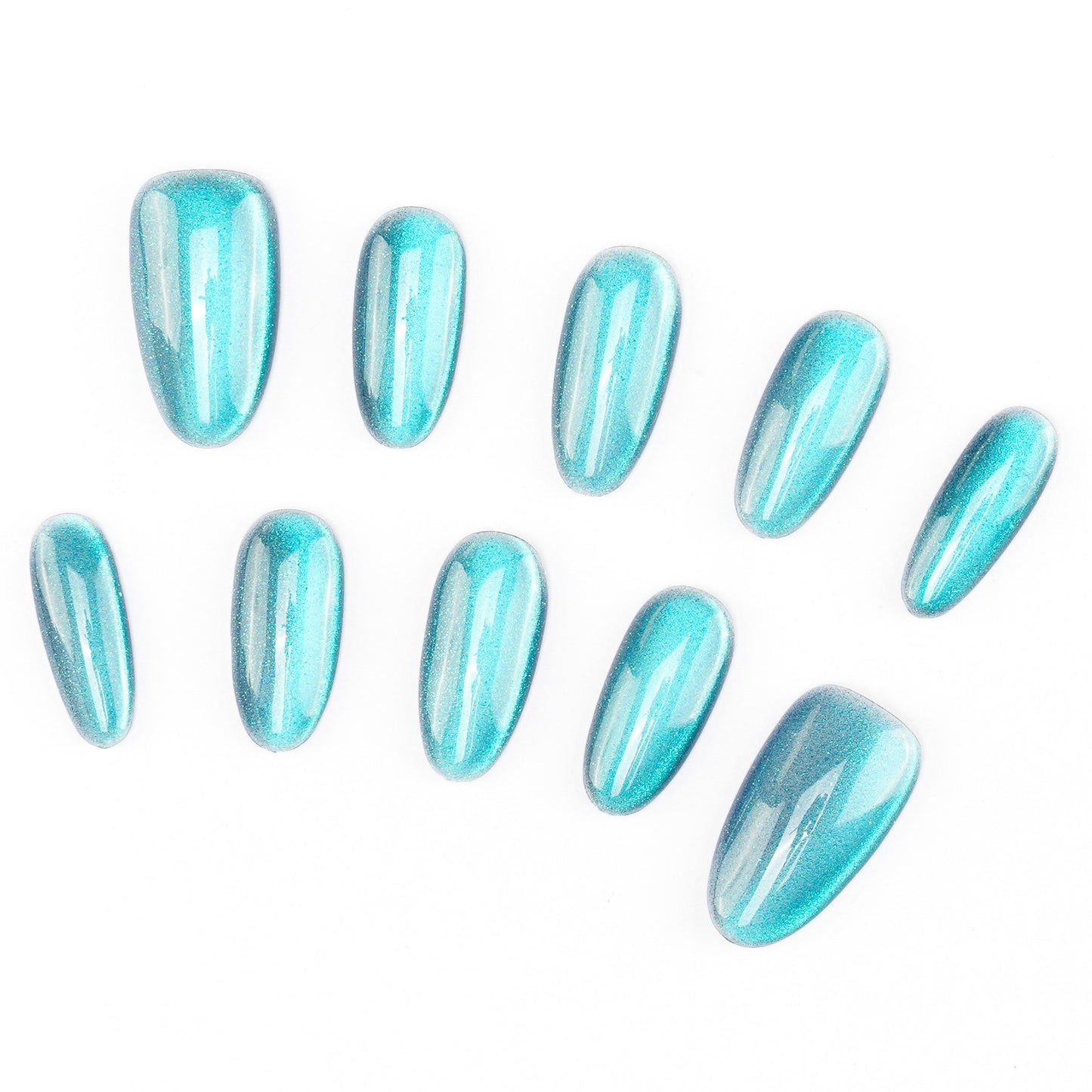 FASHION NAIL DFY-140 マグネットネイル アーモンド/ラウンド選択可能 ミディアム ショート ブルー&水色系 夏 秋 重複利用