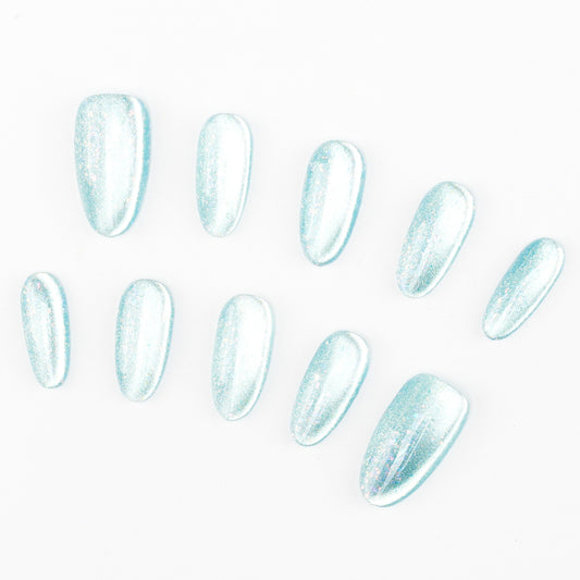 FASHION NAIL DFY-141 マグネットネイル アーモンド/ラウンド選択可能 ミディアム ショート ブルー&水色系 夏 秋 重複利用