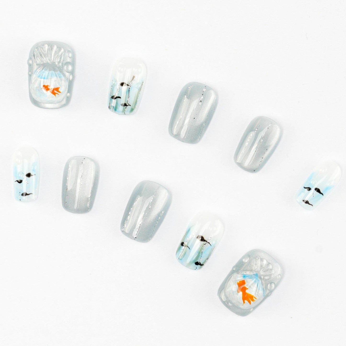 FASHION NAIL DFY-174 ネイルチップ ラウンド ショート ブルー&水色系 重複利用可能