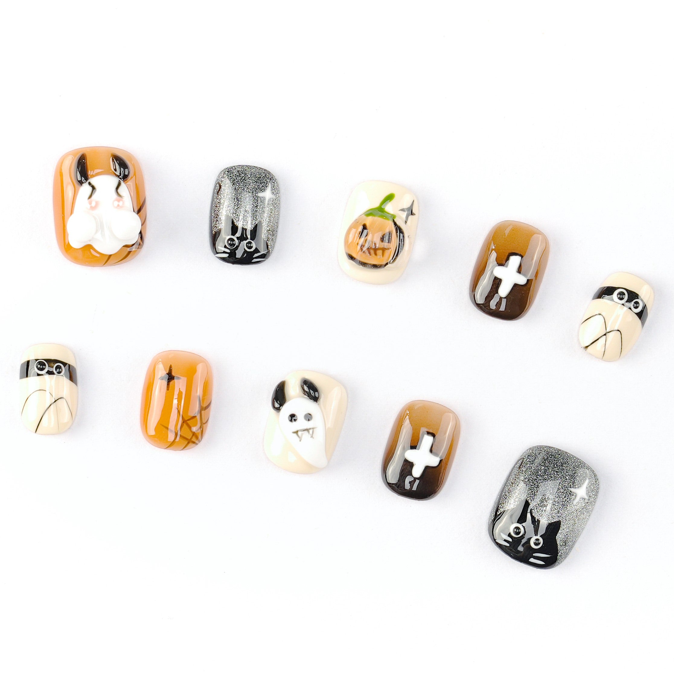 FASHION NAIL DFY-194 ネイルチップ ラウンド ショート カラフル系 ハロウィン 重複利用可能 セール商品