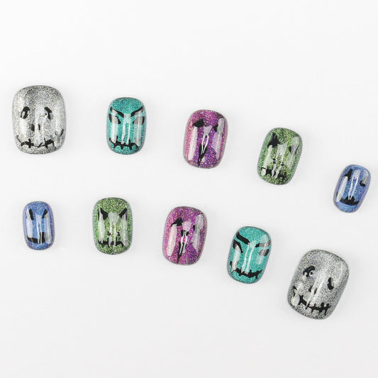 FASHION NAIL DFY-196 ネイルチップ ラウンド ショート カラフル系 ハロウィン 重複利用可能