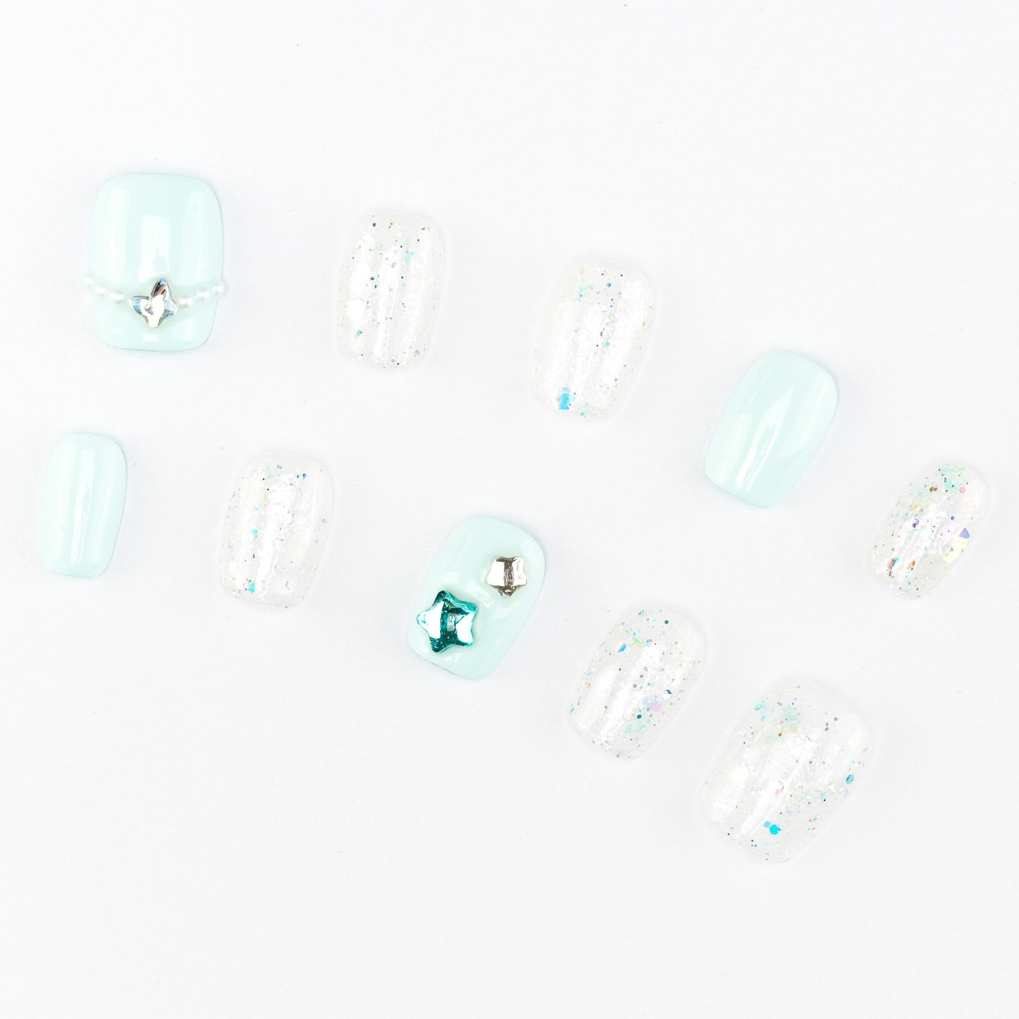 FASHION NAIL DT-055 ネイルチップ バレリーナ ミディアム ブルー&水色系 重複利用可能