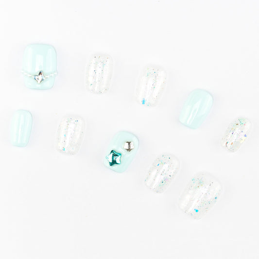 FASHION NAIL DT-055 ネイルチップ バレリーナ ミディアム ブルー&水色系 重複利用可能