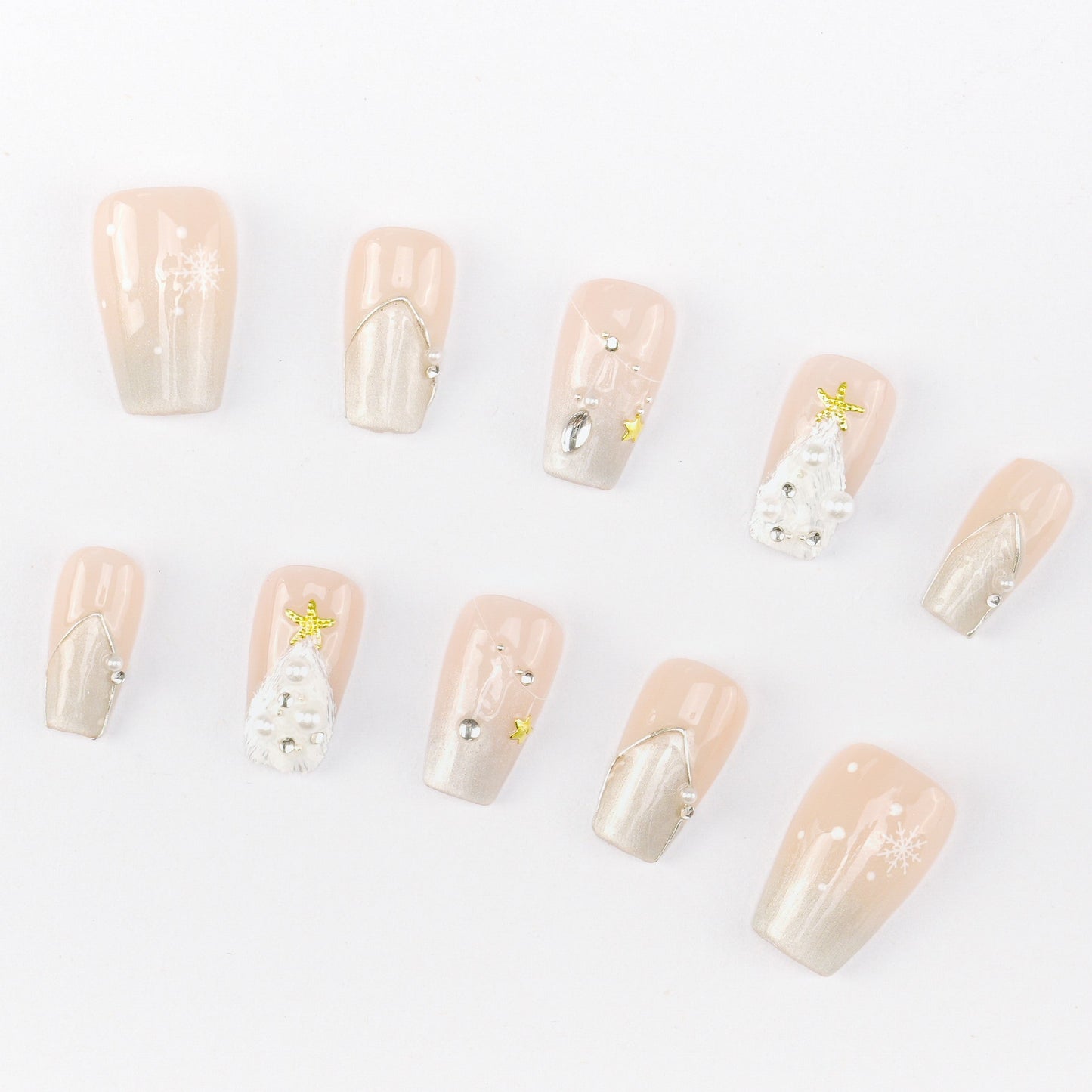 FASHION NAIL DT-088 ネイルチップ バレリーナ ミディアム ピンク系 クリスマス 重複利用可能