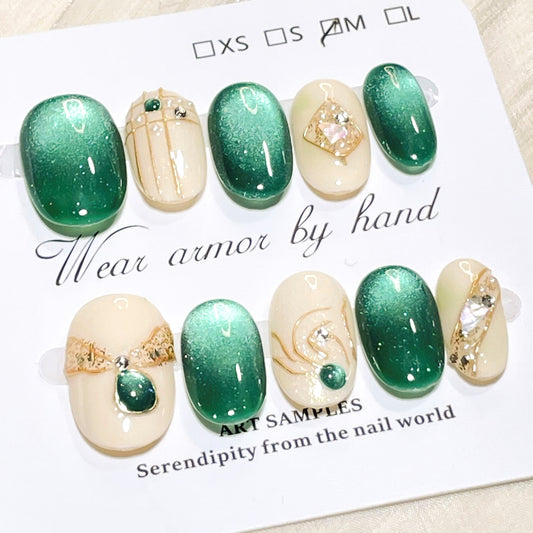 FASHION NAIL DTY-025 ネイルチップ オーバル ショート グリーン系 重複利用可能