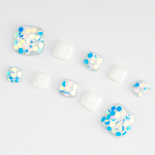 FASHION NAIL JZJ-001 フットネイル 足用ネイルチップ ショート ホワイト系 夏 重複利用可能