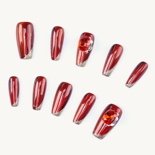 FASHION NAIL ZCT-066 ネイルチップ バレリーナ ロング レッド系 重複利用可能