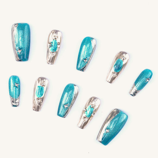 FASHION NAIL ZCT-067 ネイルチップ バレリーナ ロング ブルー&水色系 重複利用可能