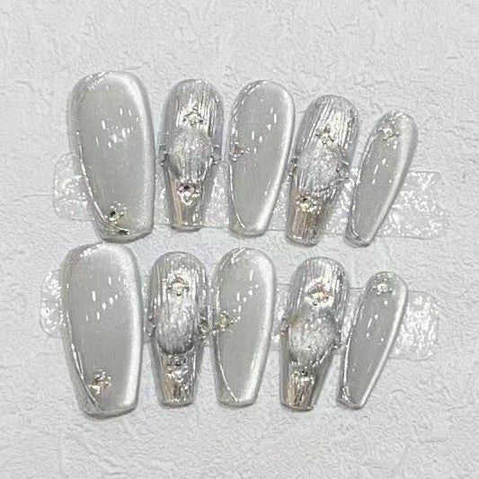 FASHION NAIL ZCT-077 ネイルチップ バレリーナ ロング シルバー系 重複利用可能